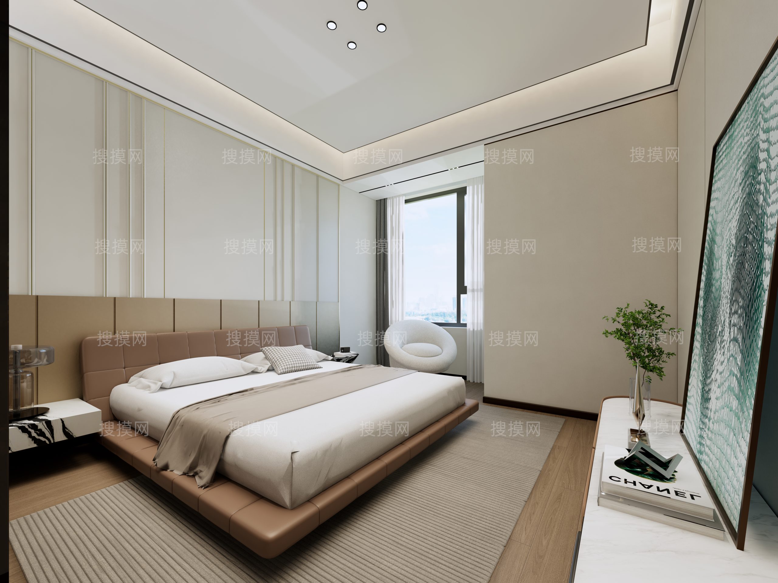 现代简约大平层主卧+衣帽间+主卫